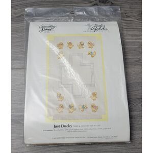 VTG 1989‎ Candamar Just Ducky 50465 Finished 29" x 45" Baby Afghan Cross Stitch